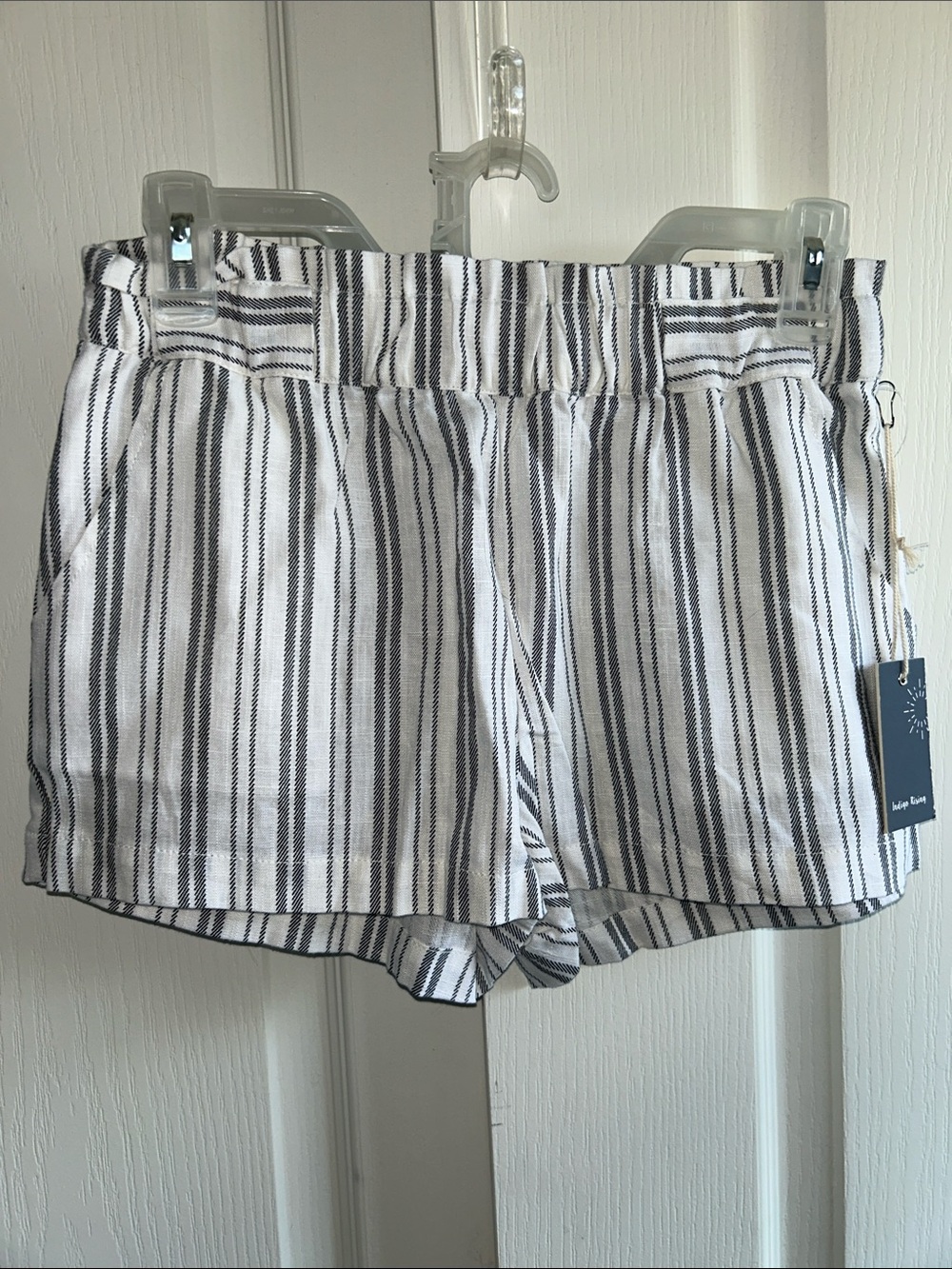 High-Waist Striped Women’s Shorts - White with Black Stripes